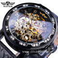 Top Brand Winner Fashion Golden Retro Watch Mens Mechanical Skeleton Diamond Display Luxury Wrist Watch Clock Relogio Masculin